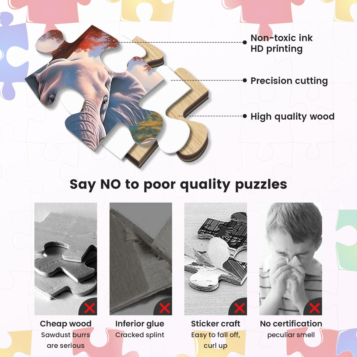 100 Piece Big Piece Jigsaw Puzzle for Seniors Elephant Forest Dementia Large Piece Puzzles for Seniors- Alzheimer's Activity for Adults Puzzle- Best Memory Game for Patiens in Nursing Home 15" x 19" WSCXSC