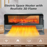 Electric Space Heater Indoor, 1500W Floor or Wall Mounted Heater with 3D Flame Effect, PTC Ceramic Electric Fireplace Heater with Remote Control for Office Bedroom Living Room NLIEOPDA
