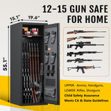 KAER 12-15 Gun Safe for Home, Large Rifle Safe & Pistol Cabinet with 3 Adjustable Gun Racks, 4 Pistol Pockets, Unassembled Digital Large Gun Locker for Gun & Ammunition Storage KAER