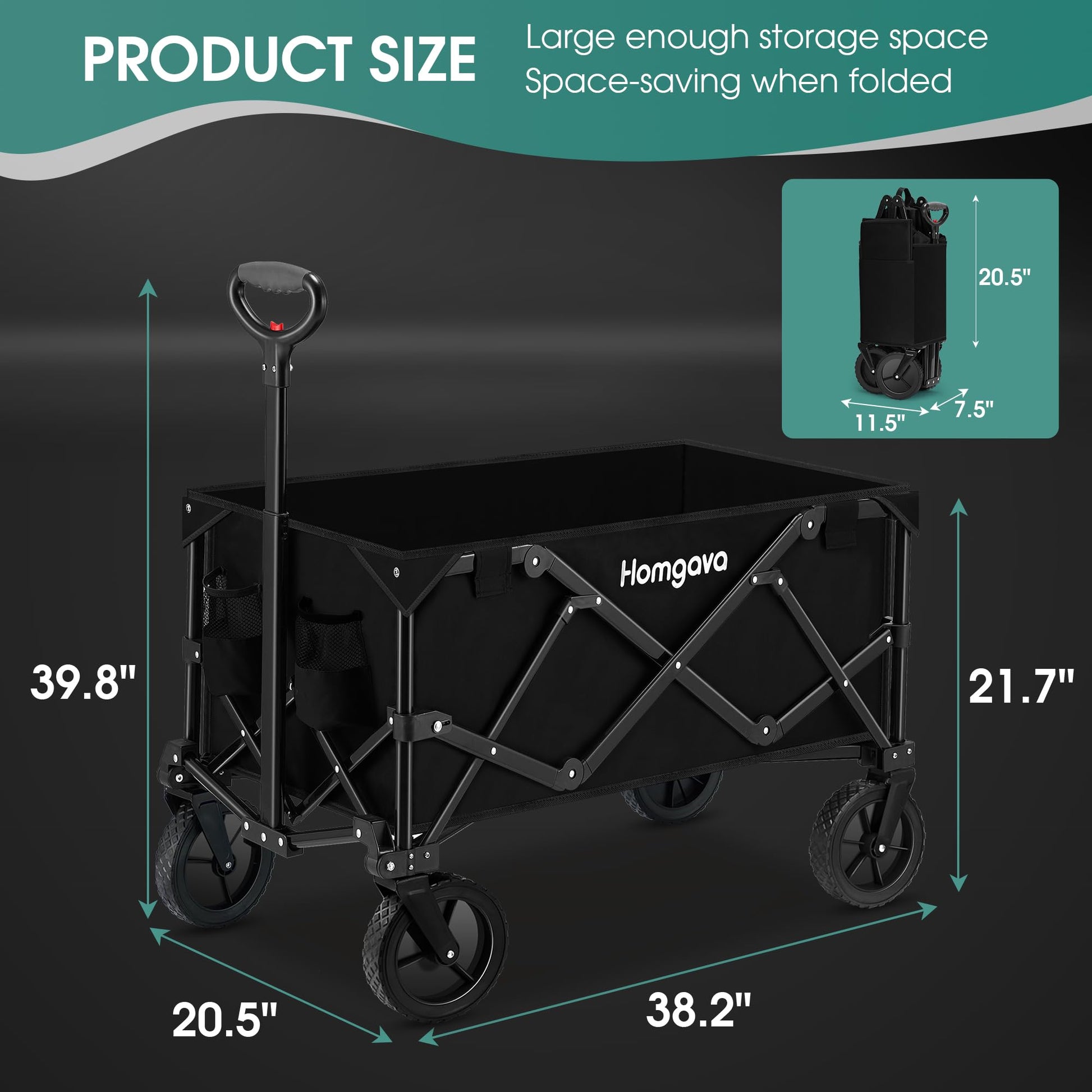 Collapsible Folding Wagon Cart,Heavy Duty Garden Cart with All Terrain Wheels,Portable Large Capacity Utility Wagon Cart for Camping Fishing Sports Shopping, Black - WoodArtSupply