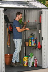 Rubbermaid Resin Outdoor Storage Shed With Floor (7 x 7 Ft), Weather Resistant, Gray, Organization for Home/Backyard/Garden Tools/Lawn Mower/Bike Storage/Pool Supplies Rubbermaid