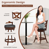 Giantex 24” Bar Stools Set of 4, 360° Swivel Counter Height Stools with Back, Solid Rubber Wood Frame, Leather Padded Seat, Vintage Upholstered Armless Farmhouse Barstools for Kitchen Island Home Bar Giantex