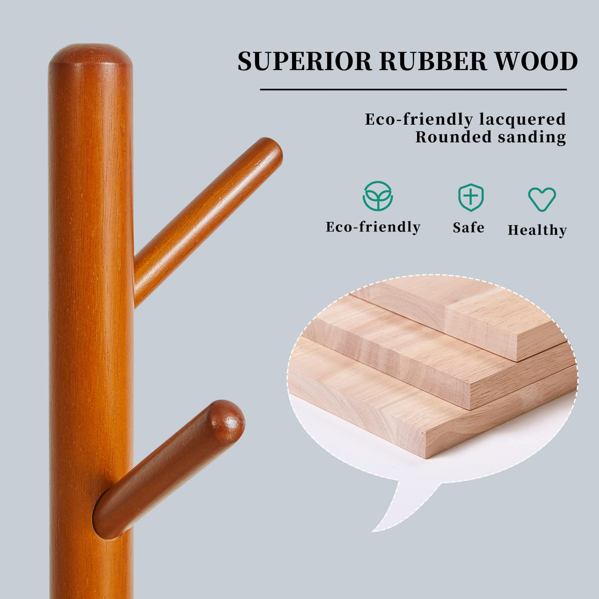 Aibiju Wood Coat Rack Freestanding, Coat Stand with 8 Hooks, Kids Coat Tree with 3 height options and Sturdy Base, Rustic Coat Rack Small Hall Tree Brown YD-1008 Aibiju