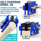 LIFEMODA Self Centering Doweling Jig Kit, Drill Jig For Straight Holes Biscuit Joiner Set With 6 Drill Guide Bushings, Adjustable Width Drilling Guide Tool Accessory Jigs (Blue) Lifemoda