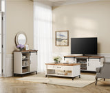 WAMPAT Farmhouse White Buffet Sideboard with Sliding Barn Door and Adjustable Shelf WAMPAT