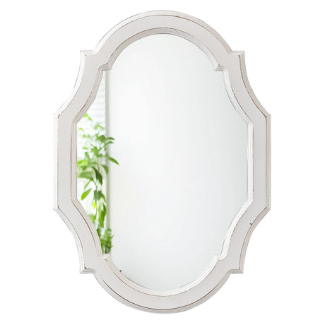 Sintosin Hanging Vintage Oval Mirrors for Wall Decor 24 X 18 Inch, Decorative Scalloped White Mirrors, Distressed Wood Frame Mirror for Entryway, Handmade Unique Mirrors for Living Room Bathroom Sintosin