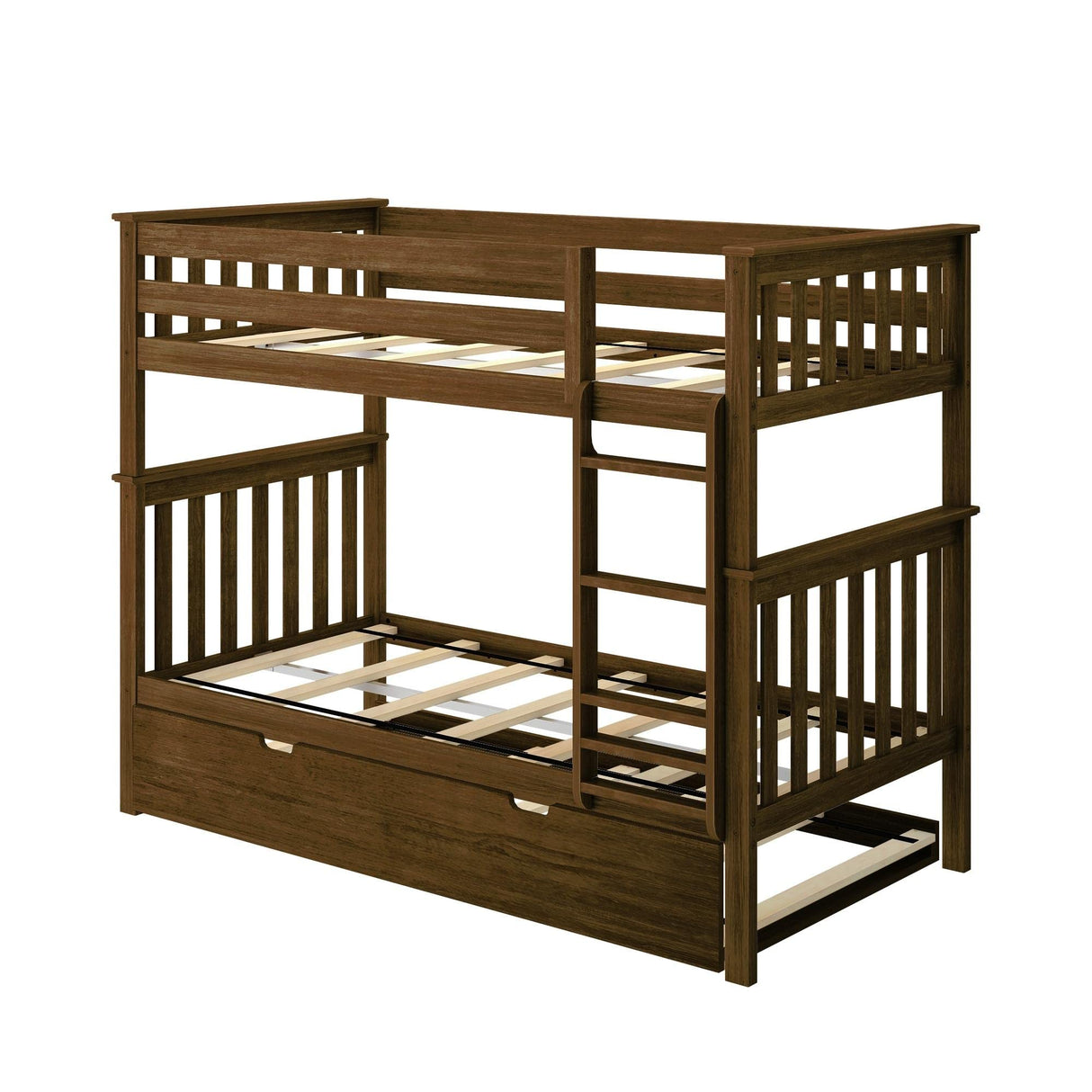 Max & Lily Bunk Bed, Twin-Over-Twin Bed Frame for Kids with Trundle, Walnut Max & Lily