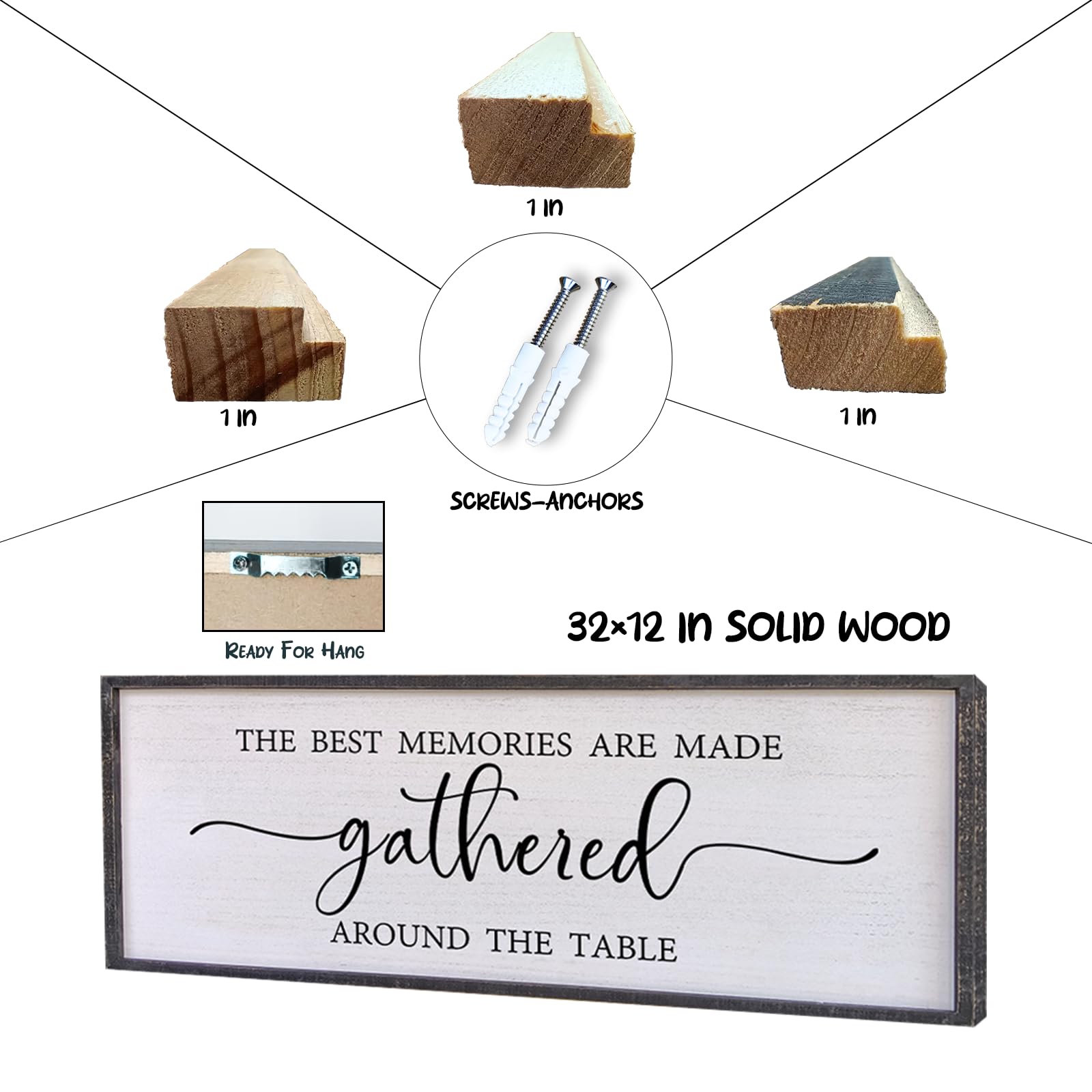 The Best Memories Are Made Gathered Around The Table Wall Decor 32"x12" Large Rustic Farmhouse Dining Room Wood Framed Modren Signs Kitchen Home Simple Hanging Wall Art (Black) - WoodArtSupply