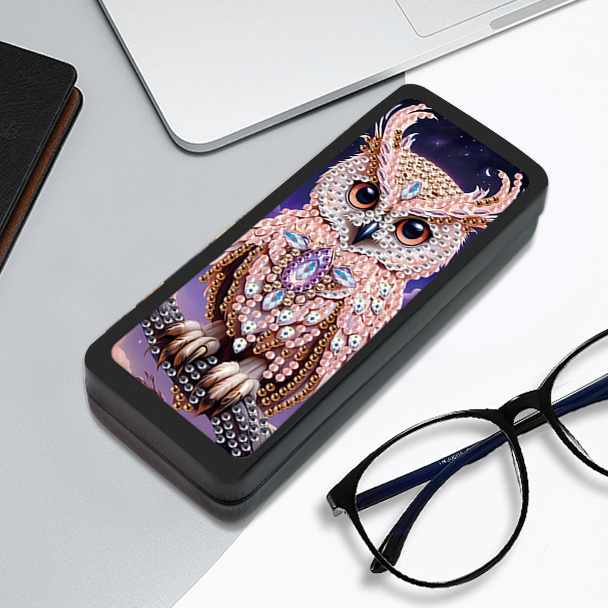 LazyFold Diamond Art Painting Eye Glasses Storage Box, DIY owl Diamond Art Painting Sunglass Case for Adults, Handmade Diamond Art Glasses Case Art Craft Travel Gift LazyFold