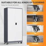 AFAIF Garage Cabinet with Wheels and Adjustable Shelves, Metal Garage Storage Cabinets with 2 Doors, Storage Caninet with Lock, Large Tool Cabnet for Workshop/Home/Office-(Gray White 75”H) AFAIF