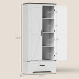 HOMCOM 72" Tall Farmhouse Kitchen Pantry Cabinet - Kitchen Storage Cabinet with Adjustable Shelves & 2 Barn Doors & Drawer, Versatile Storage Unit for Dining Room, Distressed White HOMCOM