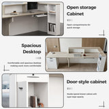 Anzhap L-Shaped Reception Desk with Counter, Modern Front Desk Checkout Counter with Drawer, Storage Cabinet, Keyboard Tray for Office, Salon, Lobby (Oak + Warm White/Right, 110" L*24" W*41" H) Anzhap