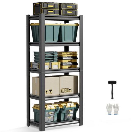 JHYKHG 63" H Storage Shelves,5-Tier Heavy Duty Garage Shelving,Adjustable Shelving Unit,Metal Shelf,Boltless Assembly Rack for Warehouse,Shed,2,500 lb Load,16 x 24 x 63 Inches,Black JHYKFG