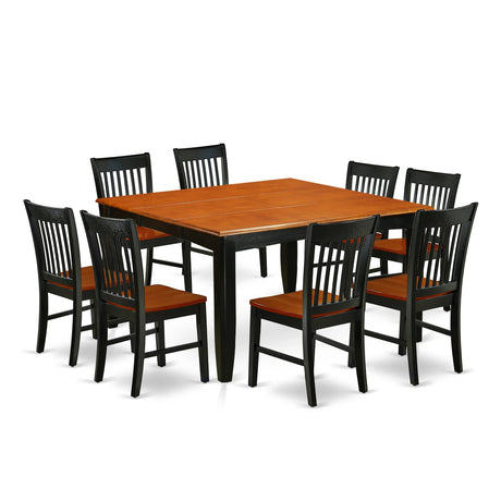 East West Furniture PFNO9-BCH-W 9 Piece Dining Room Table Set Includes a Square Kitchen Table with Butterfly Leaf and 8 Dining Chairs, 54x54 Inch, Black & Cherry East West Furniture