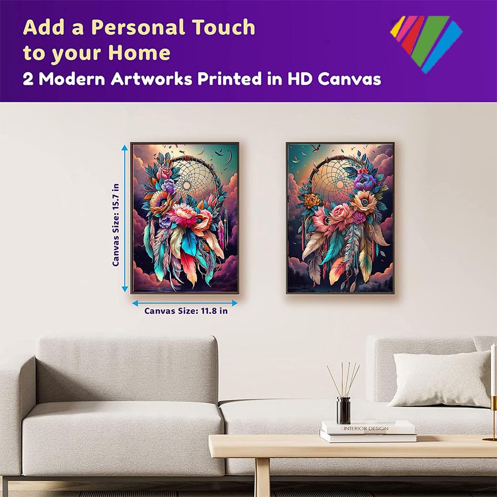 OFRKE 2-Piece Dream Catcher Diamond Painting Kits for Adults, Round Full Drill 5D DIY Diamond Art Kits for Home Wall Decor 12"x16" OFRKE