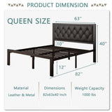 Feonase Queen Size Metal Bed Frame with Faux Leather Button Tufted Headboard, Heavy-Duty Platform Bed Frame with 12" Storage, Steel Slats Support, No Box Spring Needed, Noise Free, Black Feonase