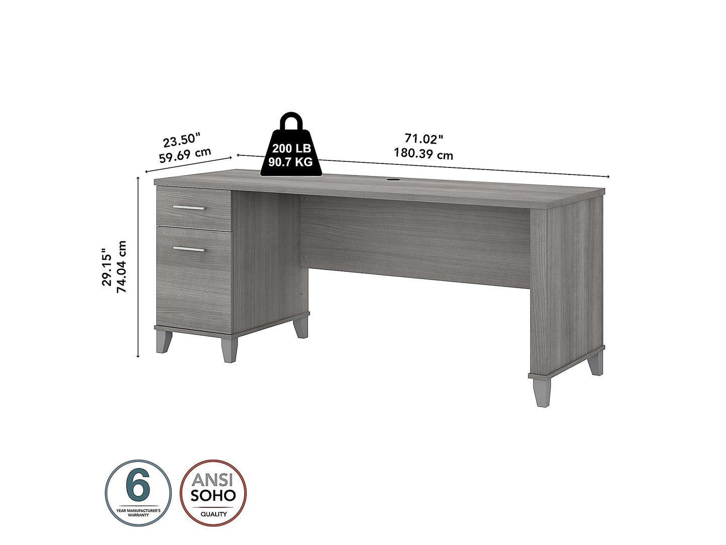 Bush Furniture Somerset 72W Office Desk with Drawers in Platinum Gray - WoodArtSupply