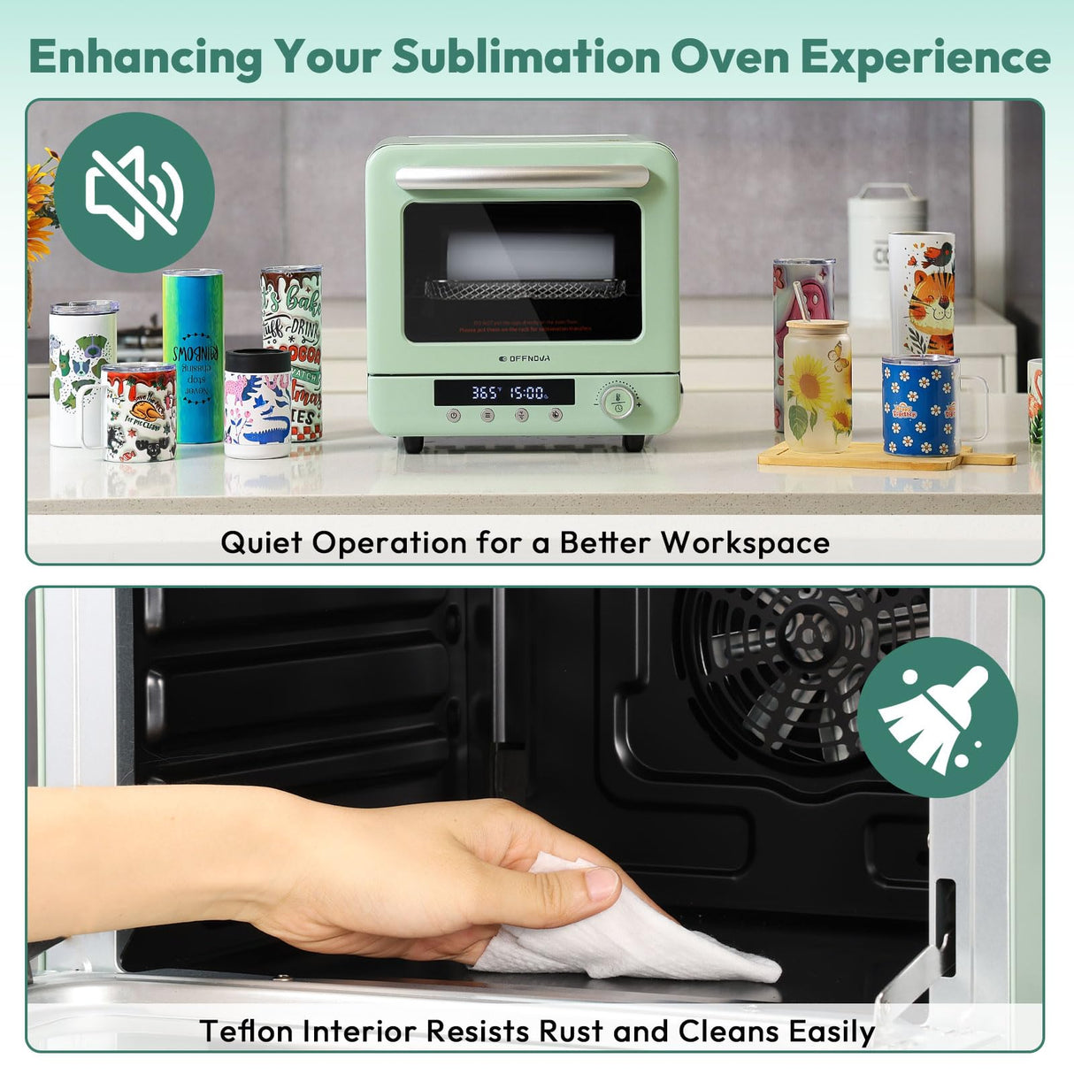 OFFNOVA Sublimation Oven Machine, 20L 110V 1250W Convection Oven for Sublimation Blanks Mugs Tumblers Cups Water Bottles Bulk Printing, with Oven Glove and Shrink Wrap OFFNOVA