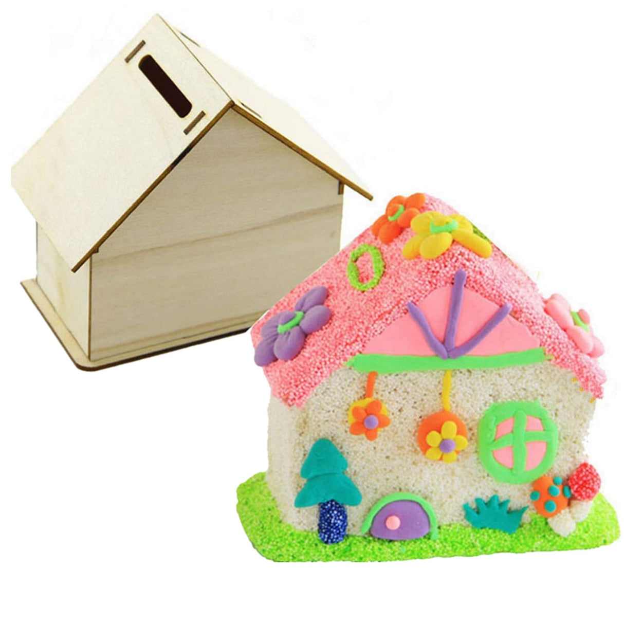 alfyng 6 Pcs DIY Wooden Piggy Bank, Unfinished DIY House Coin Bank, Paint and Decorate Assembly House Craft Kits, Fun Unfinished Art Craft Creative Gifts (4.1"x4.1"x2.2") alfyng