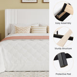 SHA CERLIN King Size Velvet Upholstered Platform Bed Frame with Vertical Channel Tufted Wingback Headboard, Wooden Slats Support, Easy Assembly, Under Bed Storage, No Box Spring Required, White SHA CERLIN