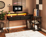 Coleshome 48 Inch L Shaped Gaming Desk with 2 Drawers & Storage Shelves, Computer Desk with USB Ports, Study Writing Table for Bedroom, Simple Modern Laptop Desk for Home Office, Black Coleshome