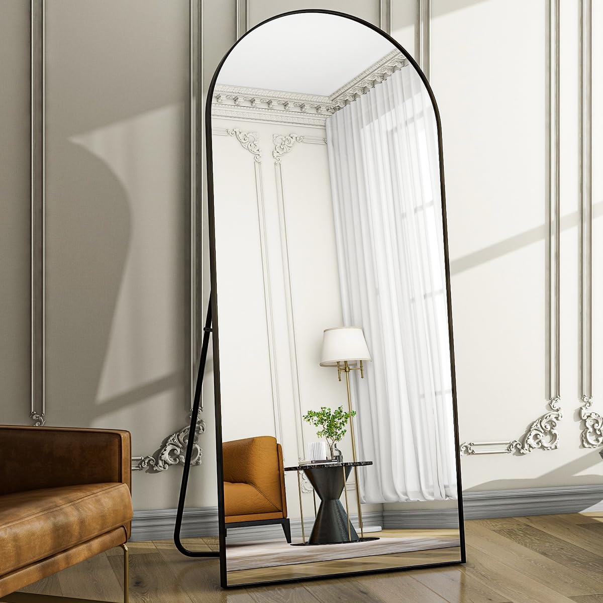 Easly Oversized Full-Body Mirror, 76" x 34" Arched Full-Length Mirror, Black Metal Frame, Floor Mirror for Bedroom, Living/Dressing Room, Gym - Stand/Wall Mounted/Leaning Mirror Easly