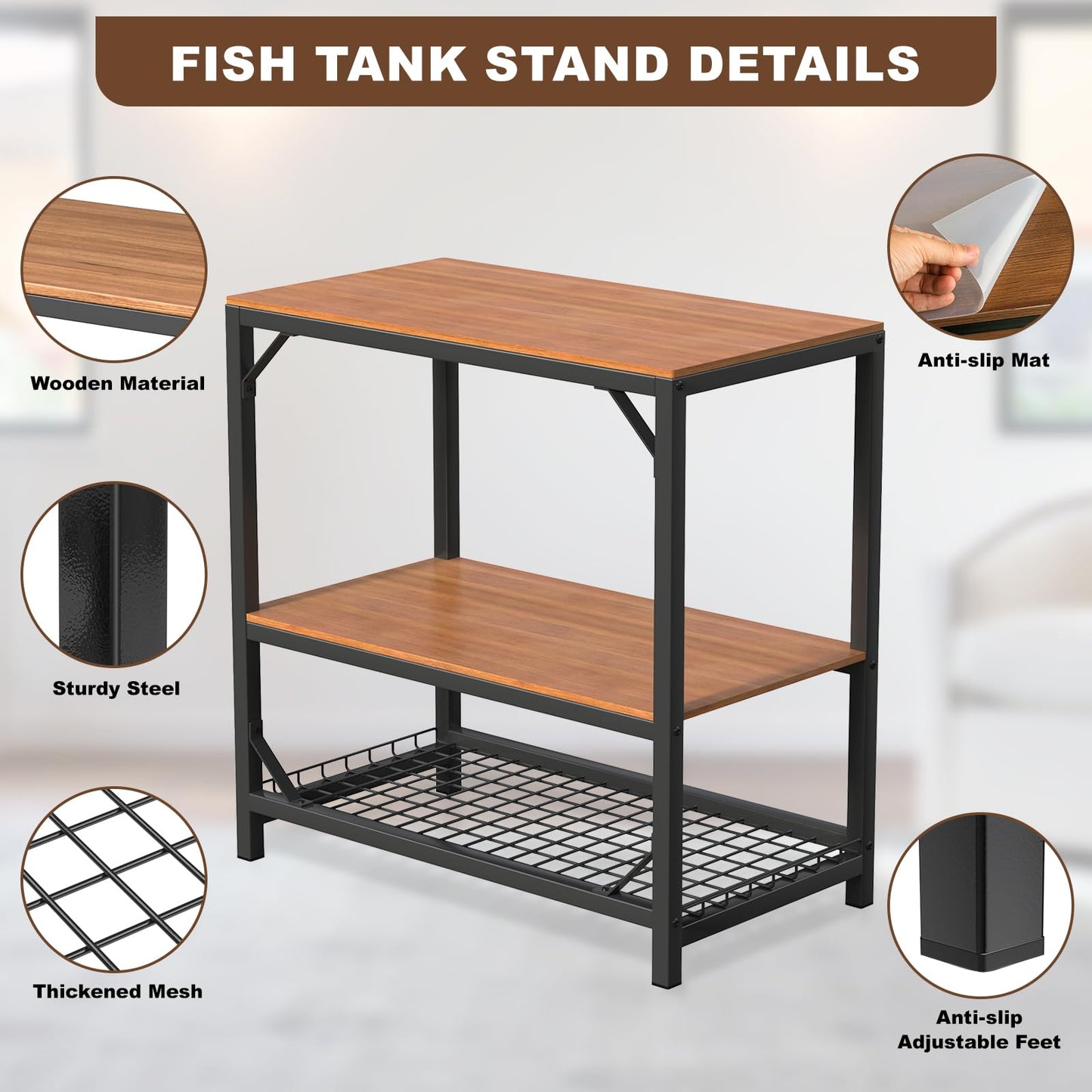 ZSLTLDU 20 Gallon Aquarium Stand, 20 Gallon Fish Tank Stand, 29.5" L x 15.7" W x 30.7" H Metal Frame Reptile Tank Stand, Fish Tank Table Stand for Accessories Storage