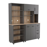 Inval Proforte 2-Piece Garage Storage Cabinet Set with 1 Large Cabinet, 3-Drawer Cabinet, Adjustable Shelves, Dark Gray/Maple Inval