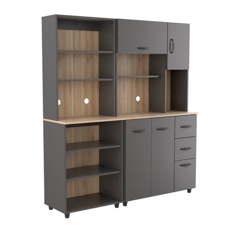 Inval Proforte 2-Piece Garage Storage Cabinet Set with 1 Large Cabinet, 3-Drawer Cabinet, Adjustable Shelves, Dark Gray/Maple Inval