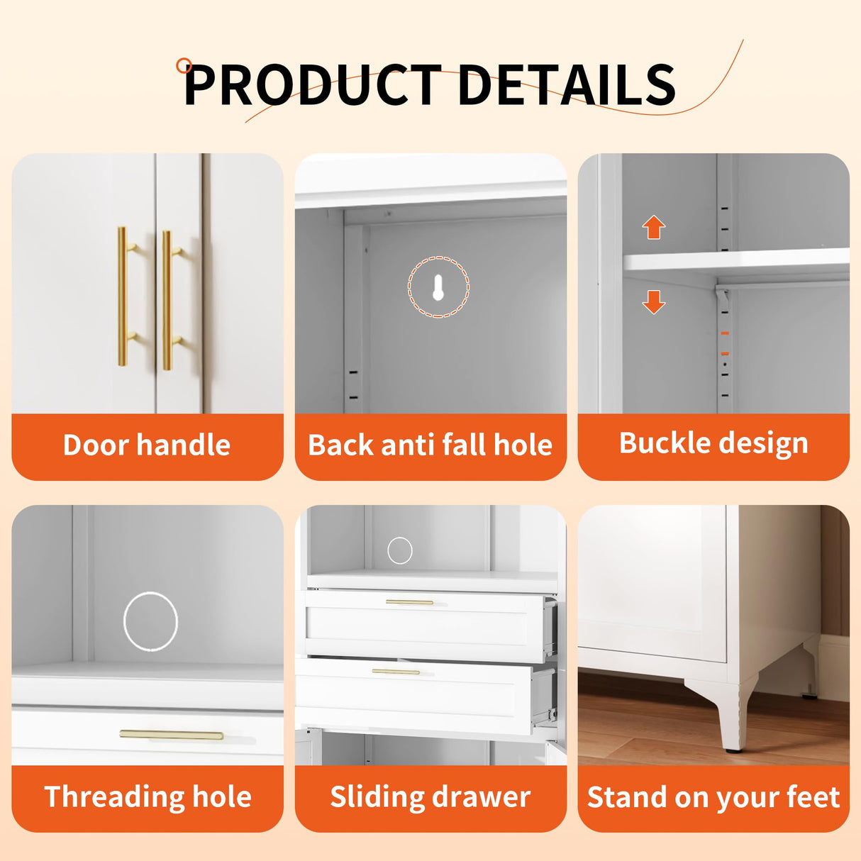 InaryLof 74.8"H Kitchen Storage Cabinet with 4 Doors and 2 Drawers, Open Countertop and Adjustable Tiers for Bathroom Storage，Tall Metal Cabinet For Kitchen, Dining Room, Living Room, Bathroom (White) InaryLof