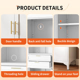 InaryLof 74.8"H Kitchen Storage Cabinet with 4 Doors and 2 Drawers, Open Countertop and Adjustable Tiers for Bathroom Storage，Tall Metal Cabinet For Kitchen, Dining Room, Living Room, Bathroom (White) InaryLof