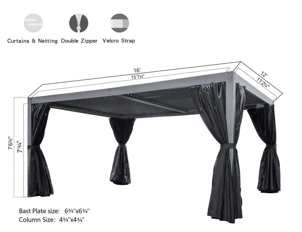 Domi Outdoor Louvered Pergola 12'x16' with Adjustable Aluminum Roof,Grill Gazebo for Patios,Aluminum Frame with Curtains and Mesh for Garden,Patio,Backyard domi outdoor living