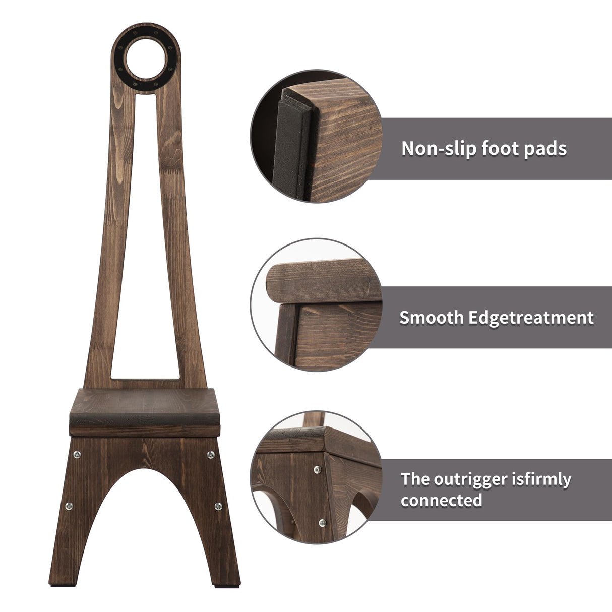 Heavy Duty Wooden Step Stool with Handle, Besuerte Vintage Step Stool with 32.75" Tall Handle for Bathroom, Kitchen, No Need to Bend Your Back to Pick Up Single Step Stool (Walnut) Besuerte