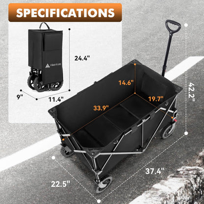 Hikenture Collapsible Wagon 330LBS Capacity, 200L Extra Large Wagons Carts Foldable, Heavy Duty Folding Wagon with All-Terrain Wheels, Utility Beach Wagon for Outdoor Garden - WoodArtSupply