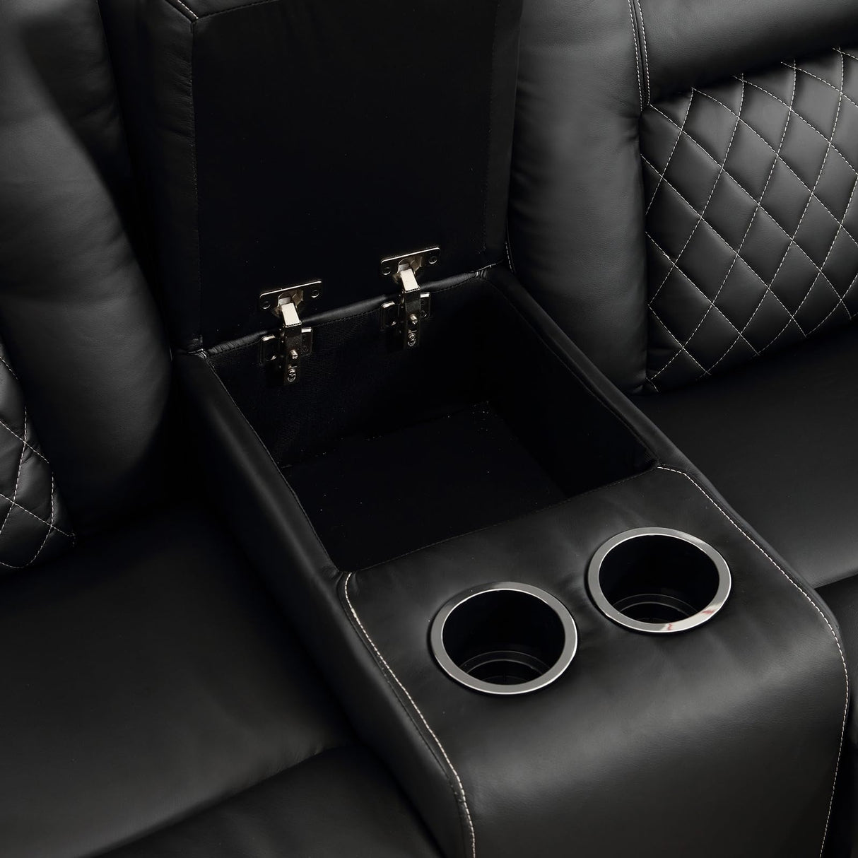 CANMOV Home Theater Seating Seats, Theater Recliner Chair Power Recliner Sofa with Console, Cup Holders, Hidden Arm Storage, USB Ports,Black CANMOV