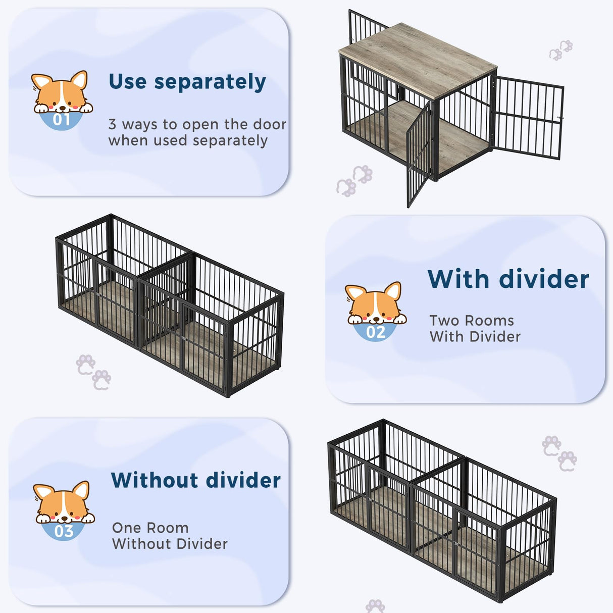 Lyromix 86.62''Dog Crate Furniture Large Breed TV Stand with Double Rooms,Wooden Dog Kennel Dog Crate End Table with Removable Divider for Large Medium Dogs, Can Use Separately Lyromix