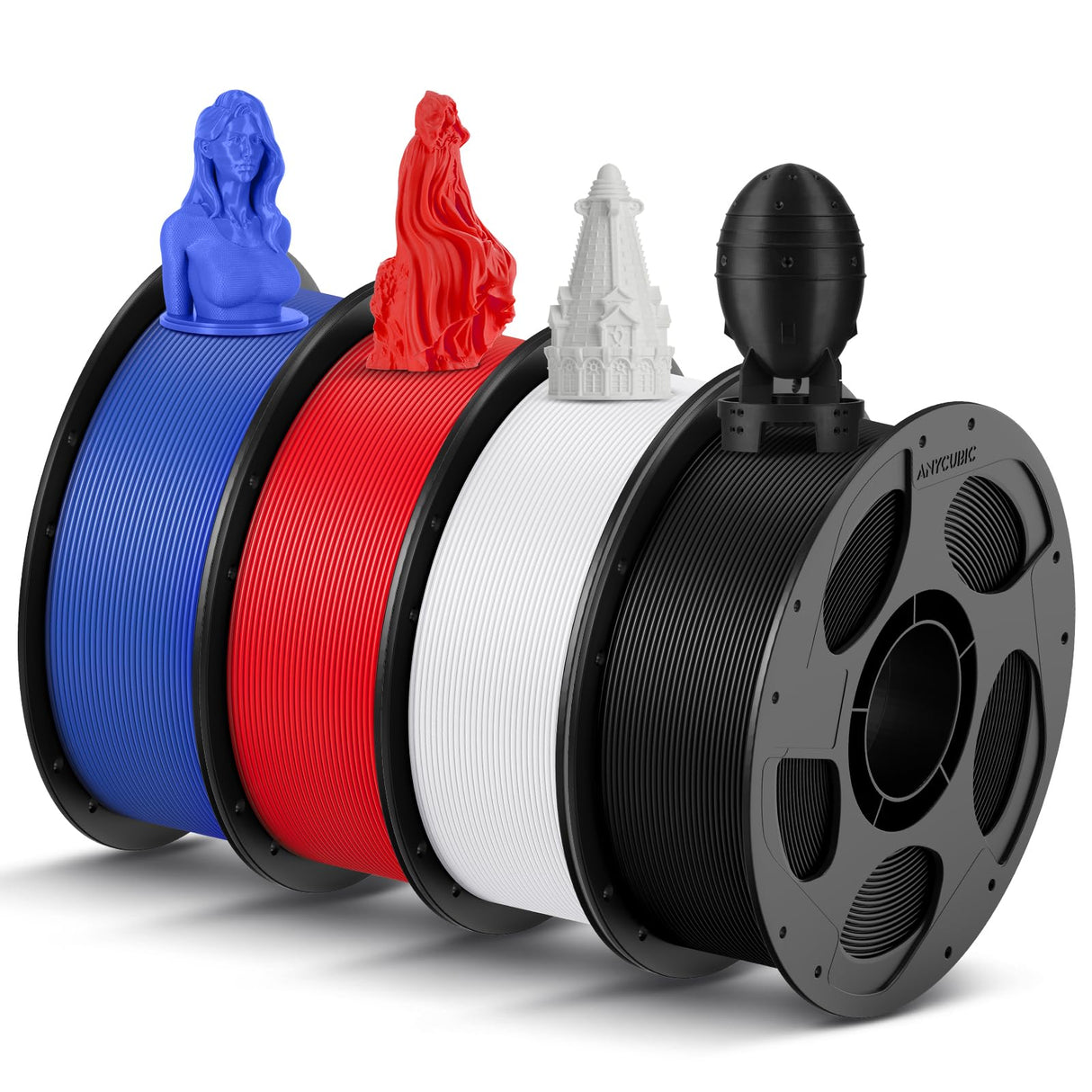 ANYCUBIC High Speed 3D Printer Filament 1.75mm Bundle, Rapid PLA Filament with High Prints Quality, Dimensional Accuracy +/- 0.02mm, 1KG Reusable Spool, 4KG Black +White + Blue + Red ANYCUBIC