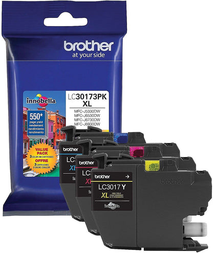 Brother Printer LC30173PK High Yield XL 3 Pack Ink Cartridges- 1 Ea: Cyan/Magenta/Yellow Ink