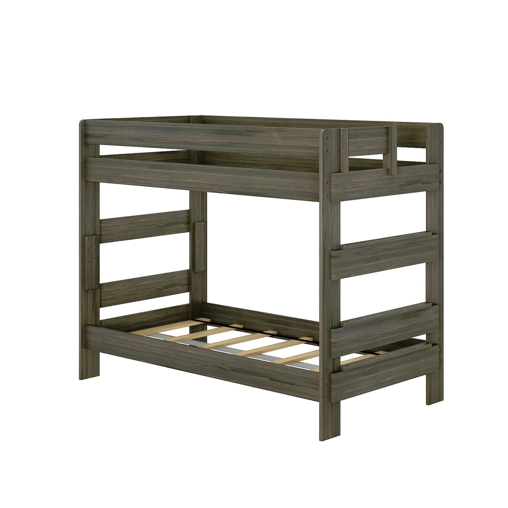 Rustic Twin-Over-Twin Solid Wood Bunk Bed in Barnwood Brown by Plank+Beam - WoodArtSupply