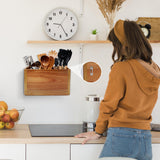 Wooden Kitchen Utensil Holder Organizer for Counter or Countertop, Large Wooden Utensil Holder for Storage Cooking and Silverware with 3 Compartment, Acacia Rustic Wood Container Extra Large Liberal Brightdeer