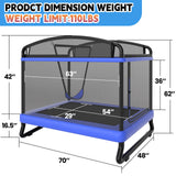 6FT Rectangle Toddler Trampoline with Swing & Horizontal Bar, Enclosure Safety Net, ASTM Approved – Indoor/Outdoor Kids Trampoline, Blue Calmmax