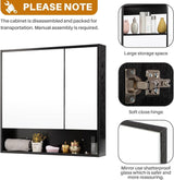 ALIMORDEN Medicine Cabinet with Mirror and Shelves, Oversized Bathroom Wall Storage Organizer Over The Vanity, Toilet, Recessed or Surface Mount, 30.4" L x 29.5" H, Black ALIMORDEN