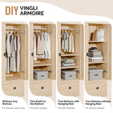 VINGLI Wardrobe Closet, Armoires and Wardrobes with Doors,Hanging Rod, Shelves and Drawer, Freestanding Closet Wardrobe Cabinet, Oak Armoire Wardrobe for Bedroom, Dorm, 38" W x 21" D x 65" H VINGLI