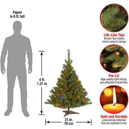 National Tree Company Pre-Lit Artificial Medium Christmas Tree, Green, Kincaid Spruce, Multicolor Lights, Includes Stand, 4 Feet