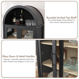 WINWY 71" Tall Arched Display Cabinet, 5-Tier Bookshelf Modern Farmhouse Arched Bookcase with Glass Doors and Shelves, Wooden Pantry Storage Cabinet for Living Room, Office and Kitchen, Black WINWY
