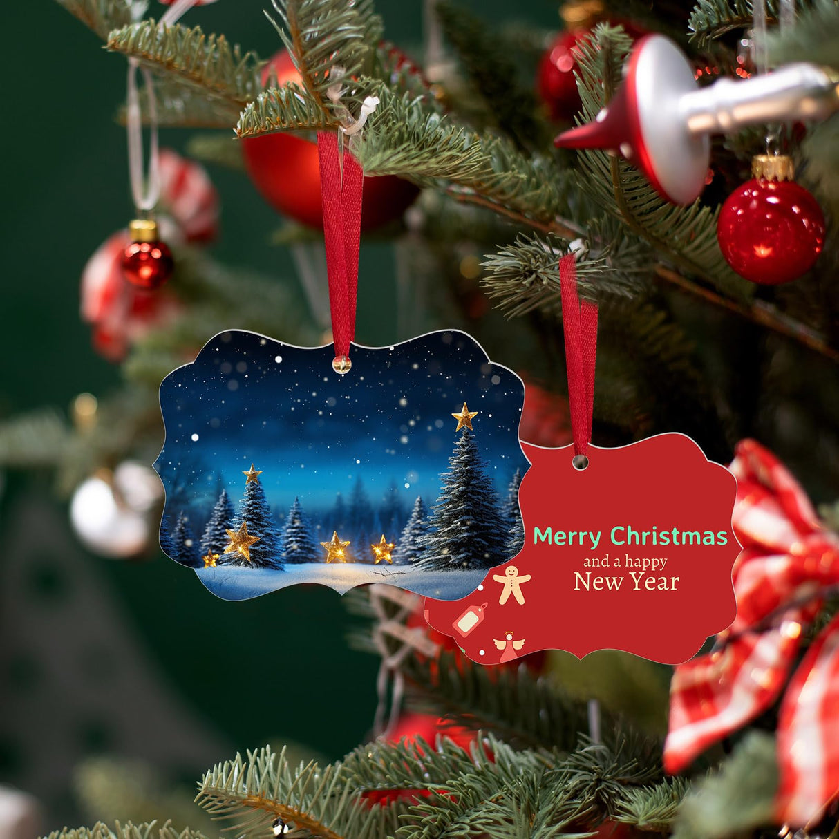 25 pcs Metal Christmas Ornaments,DIY Handmade Crafts Double Sided Sublimation Ornaments,3.9″ × 2.7″ Sublimation Christmas Ornament Blanks for Christmas Tree Decor Blank Ornaments LIZOIDZSM