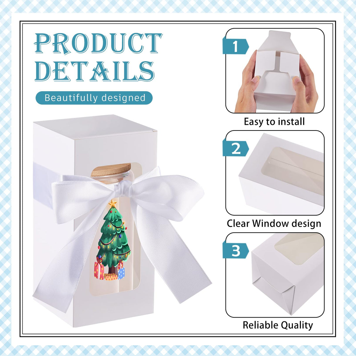 Fulmoon 12 Sets Sublimation Glass Gift Boxes Christmas Thank You Glass Cup Boxes with Ribbon Gift Wrap Boxes for Thanksgiving Christmas Shipping Blanks Sublimation Gift Wrapping (White) Fulmoon