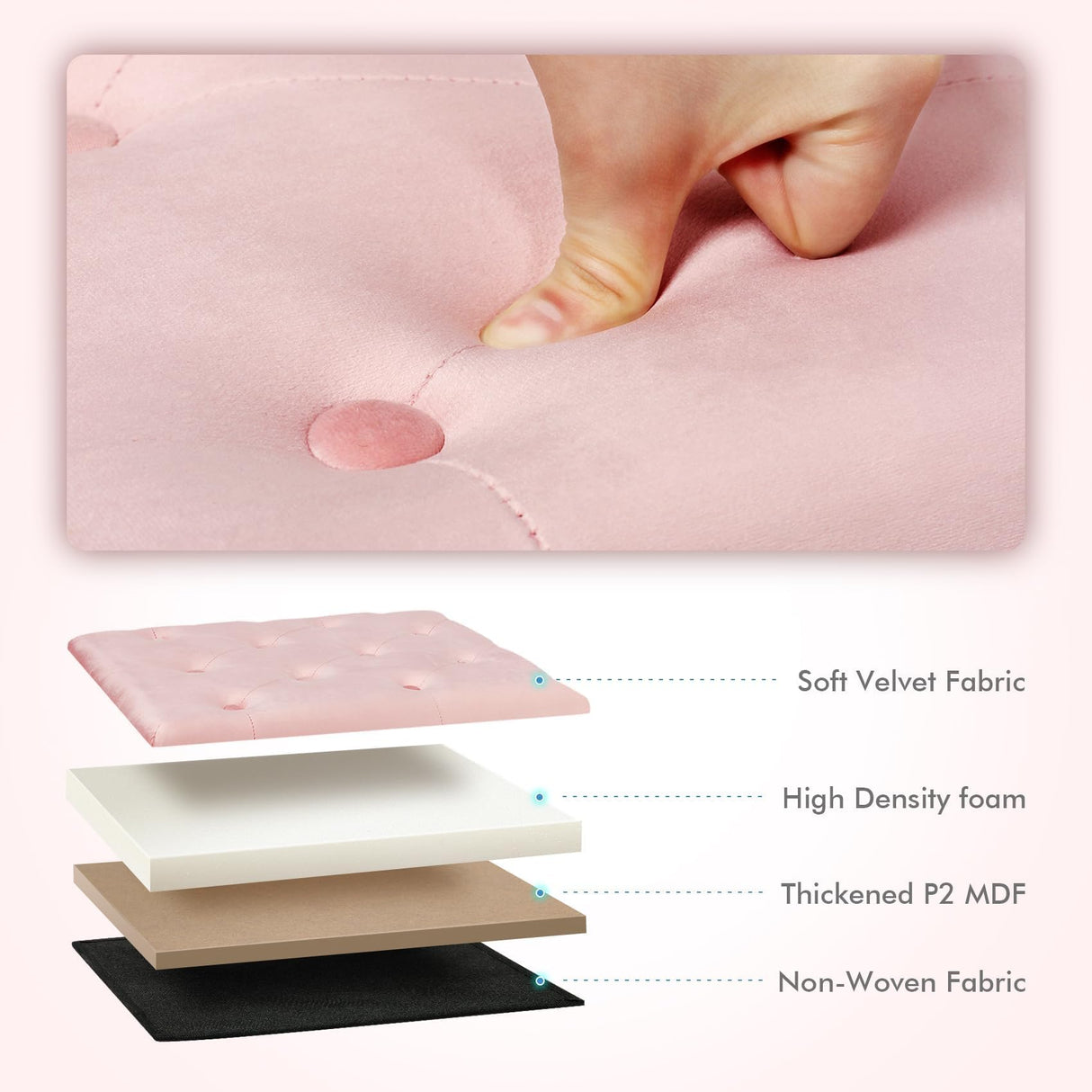 B FSOBEIIALEO Storage Ottoman Cube, Velvet Tufted Folding Ottomans with Lid, Footstool Rest Padded Seat for Bedroom (Pink, Medium) B FSOBEIIALEO