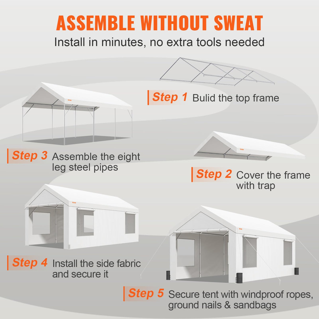 VEVOR Heavy Duty Carport, 10x20ft Car Canopy, Portable Garage with Roll-up Ventilated Windows & Removable Sidewalls, UV Resistant Waterproof All-Season Tarp for SUV, F150, Car, Truck, Boat VEVOR