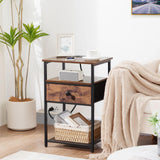 LOAKEKEL Night Stand Set 2, Nightstand with Charging Station, End Tables Living Room with Fabric Drawer for Small Spaces, Side Tables with Storage Shelf for Bedroom, Rustic Brown HETS010PBR LOAKEKEL